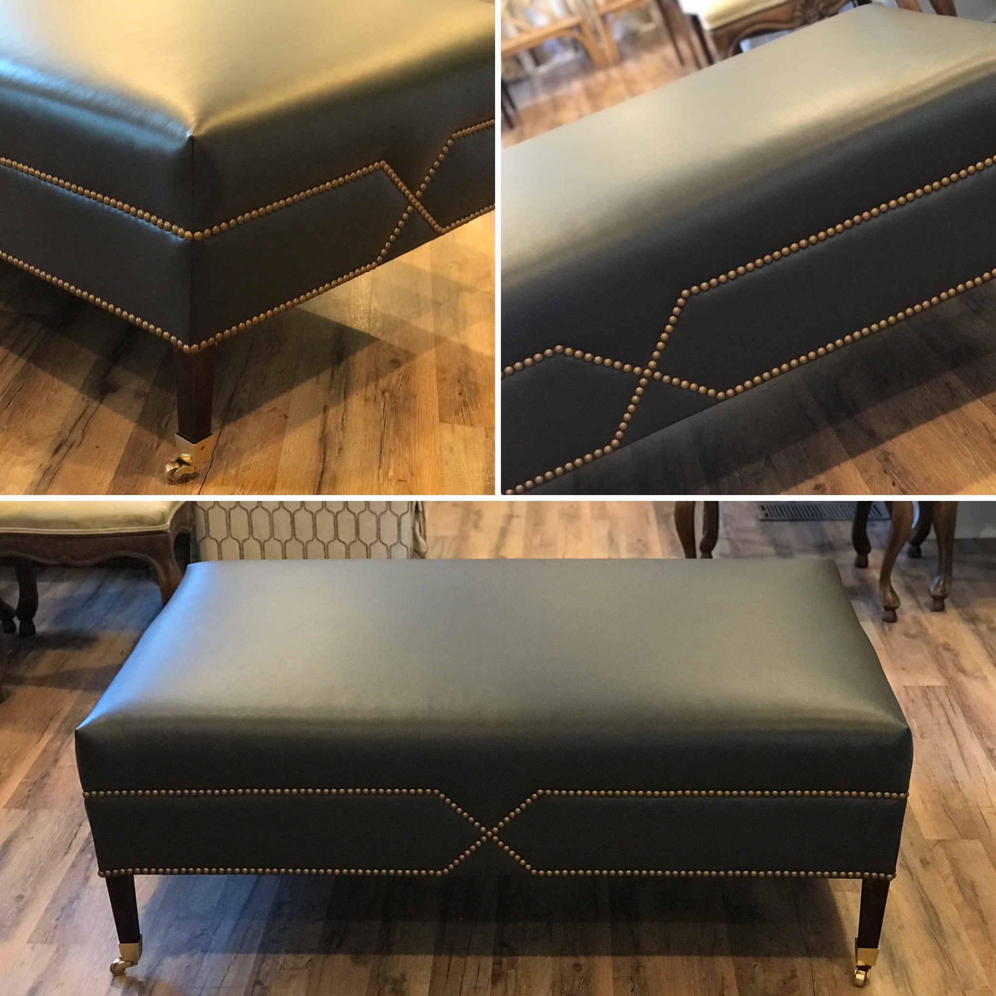 Custom built Ottoman with nail heads
